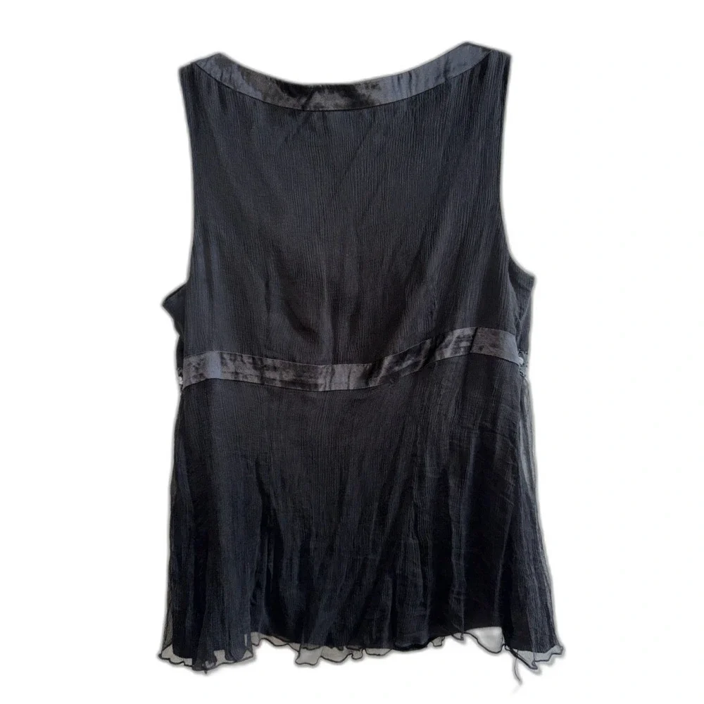 Vtg Y2K Spenser Jeremy Silk Babydoll Top L Black Beaded Rhinestone Chiffon Tank - Picture 2 of 9